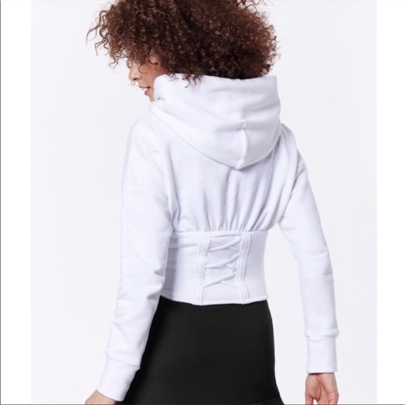 Carbon38 Tops - Carbon38 White Lace Up Corset Hoodie French Terry Sweatshirt Size Small